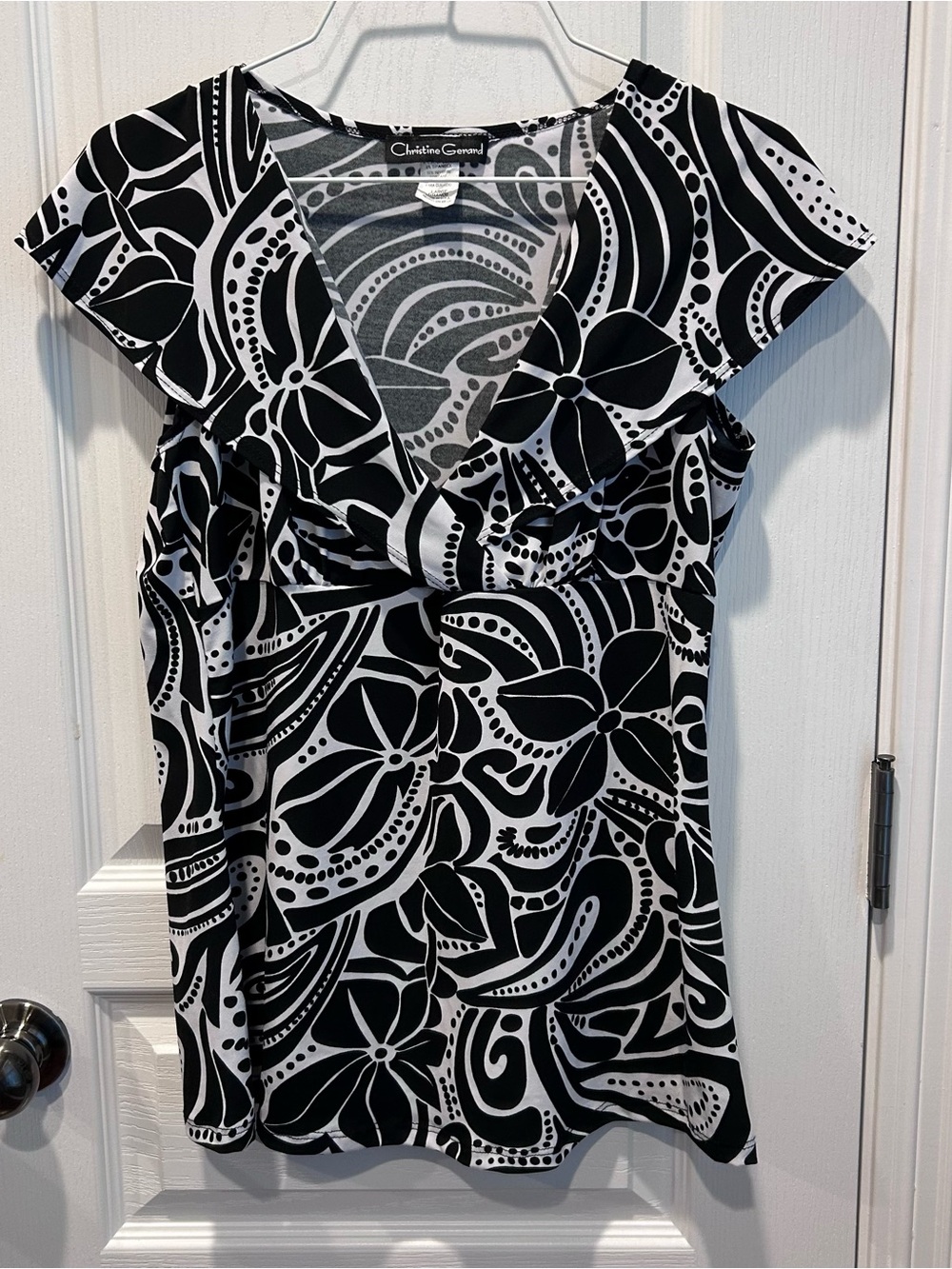 Christine Gerard Women’s Vintage 90s Abstract Floral Sleeveless LG Black/White